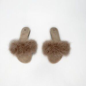 AMELIE 9 Open Toe Feather Flat House Sandals Fluffy Barbiecore‎ Feminine Cute